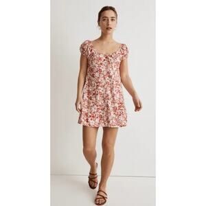 Madewell Margie Mini Dress In‎ Abstract Flora Orange Floral Linen Blend Size 2